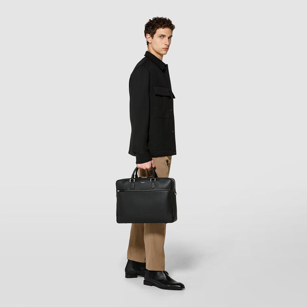 Slim briefcase in cachemire leather - black