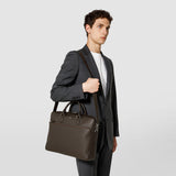 Slim briefcase in cachemire leather - espresso