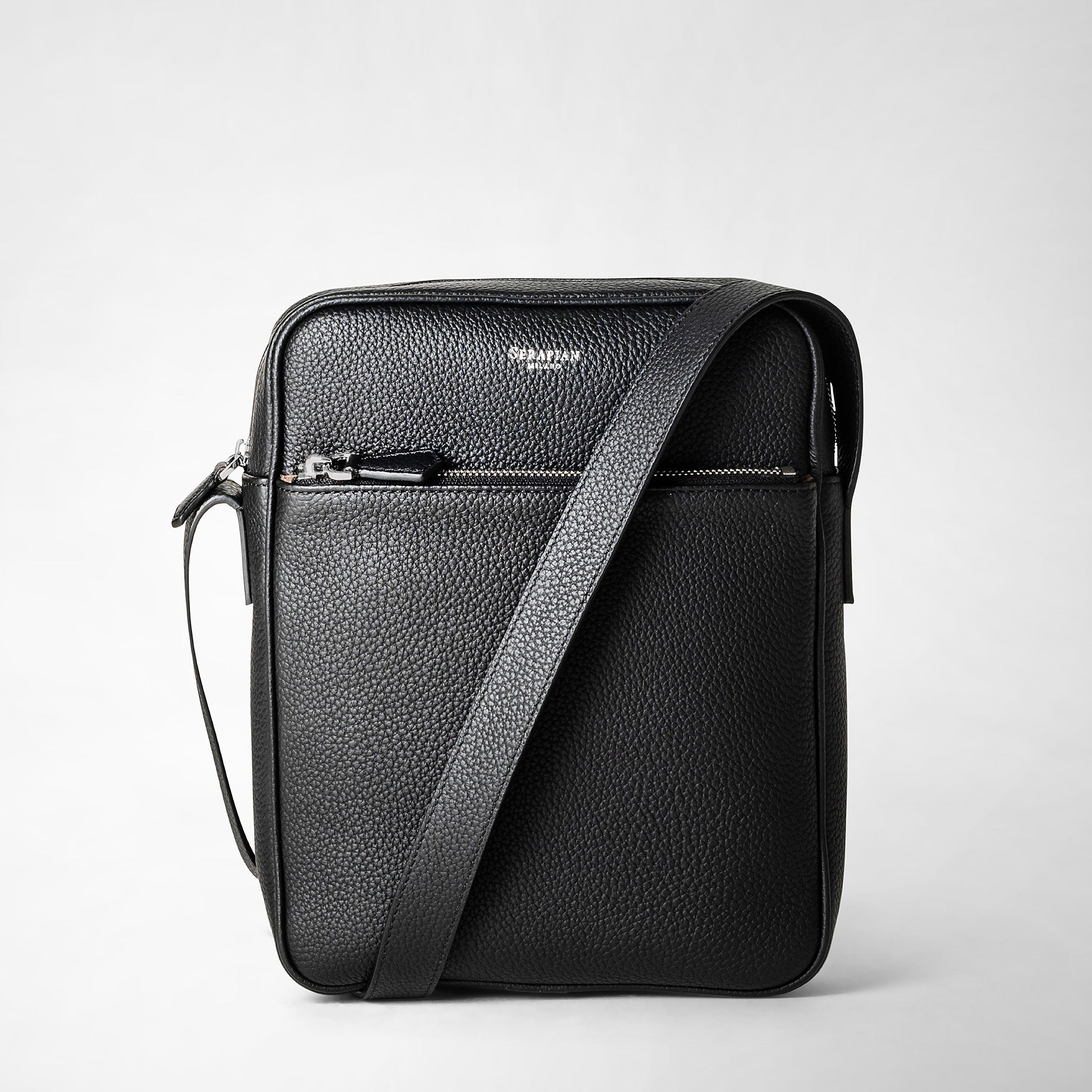 North south messenger in cachemire leather black