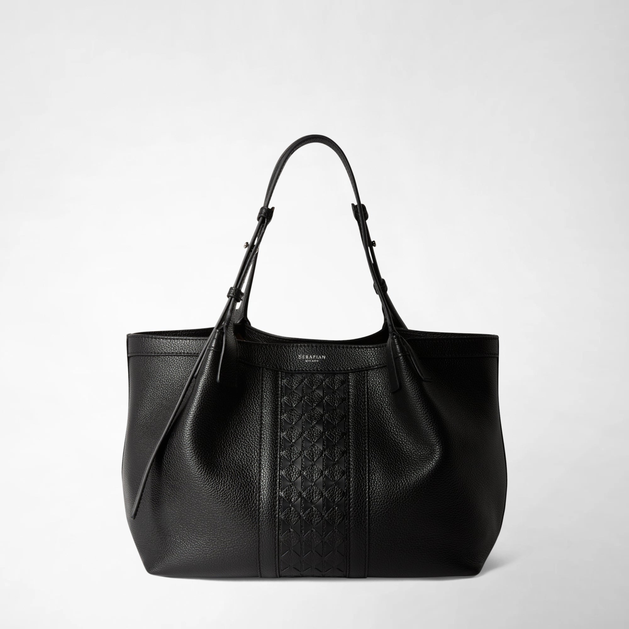 Men's leather tote bag in Mosaico black