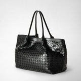 Secret tote bag in mosaico and elaphe - black