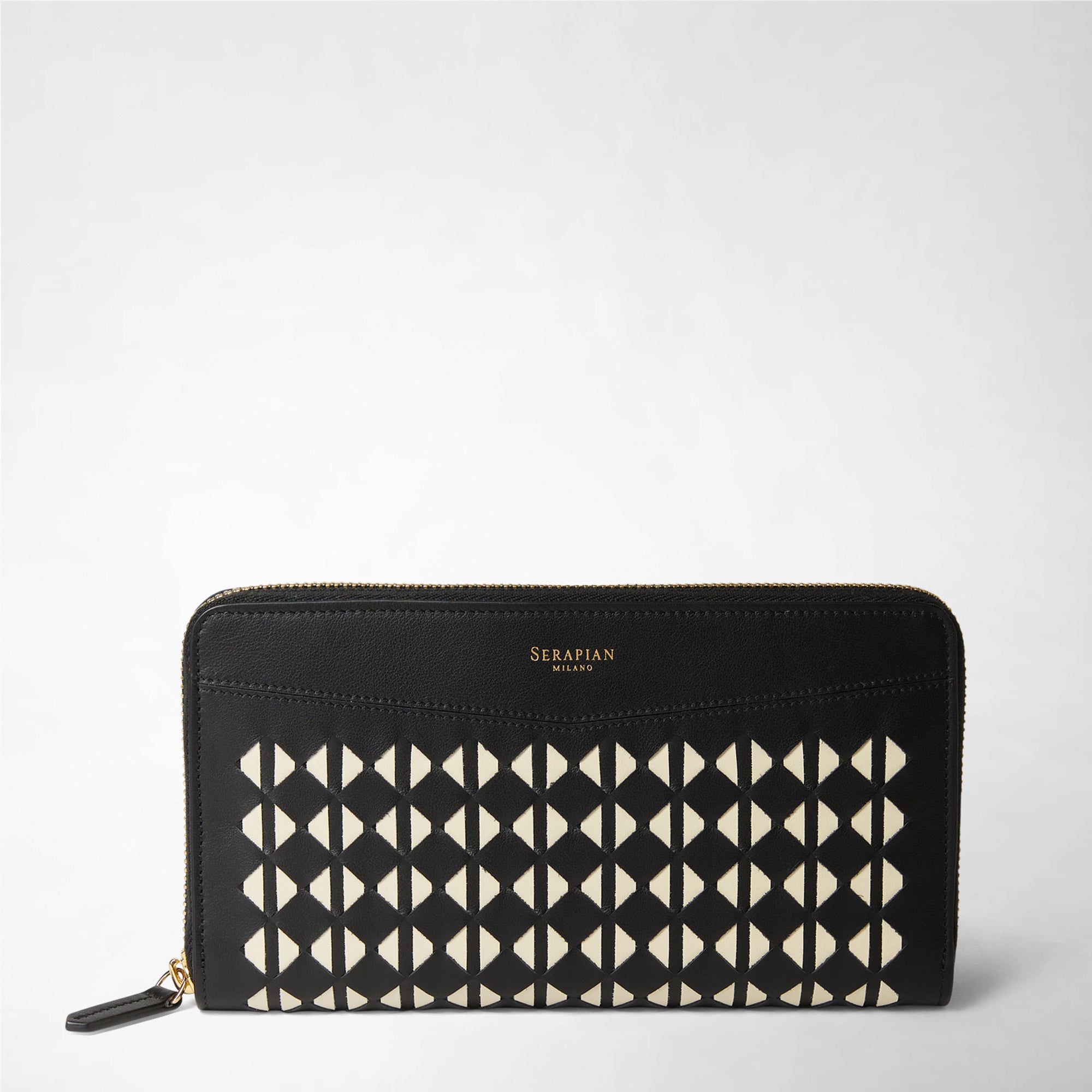 Large zip around wallet in Mosaico leather black-off white