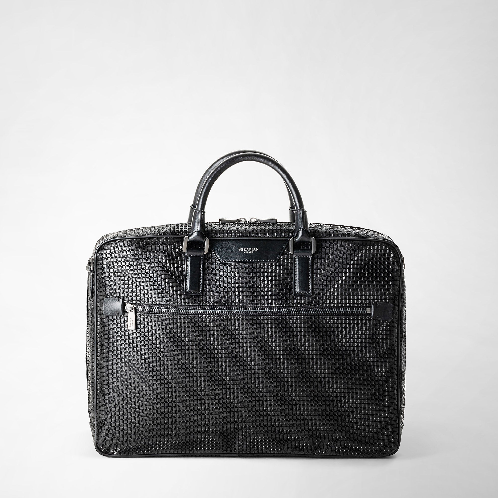 Slim briefcase in stepan black eclipse black – Serapian