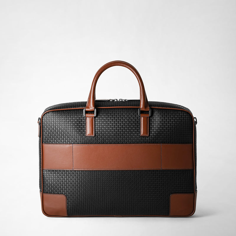 Slim briefcase in stepan 72 - black/cuoio