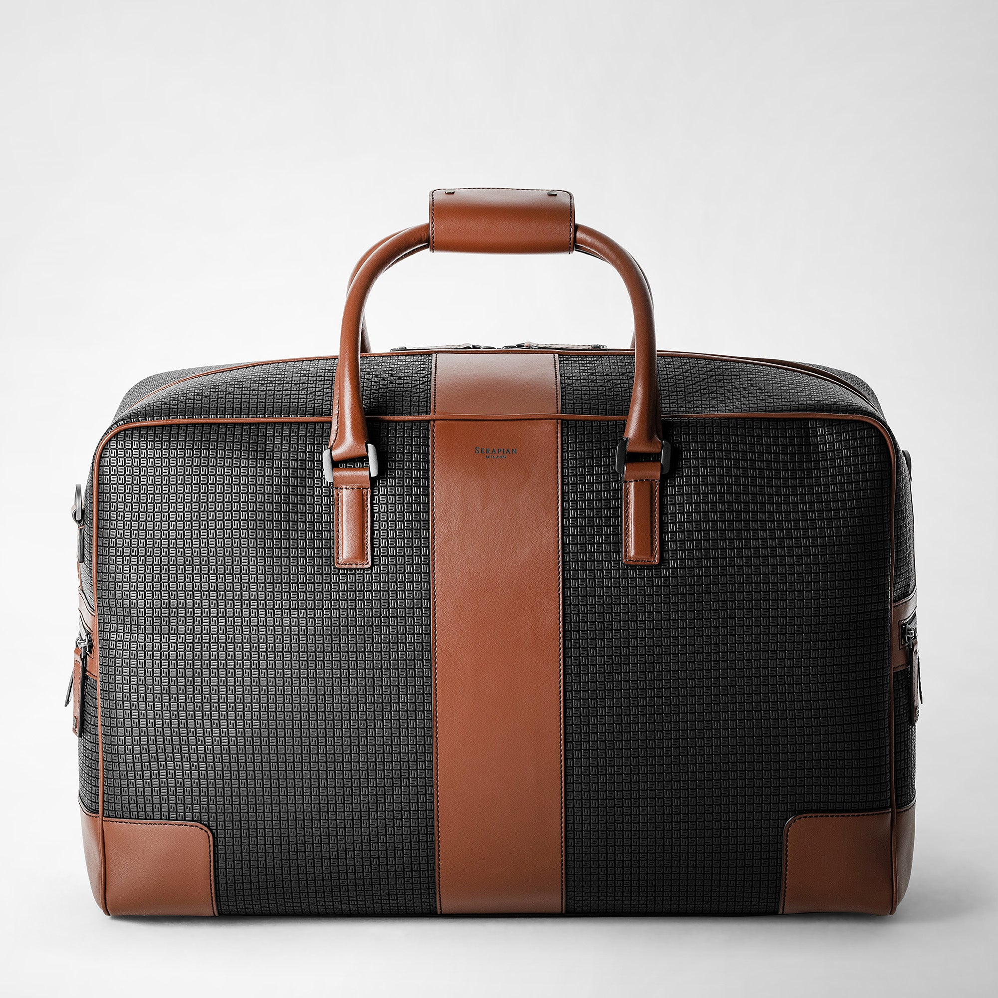 Duffle bag in stepan 72 black and cuoio Serapian Boutique Online
