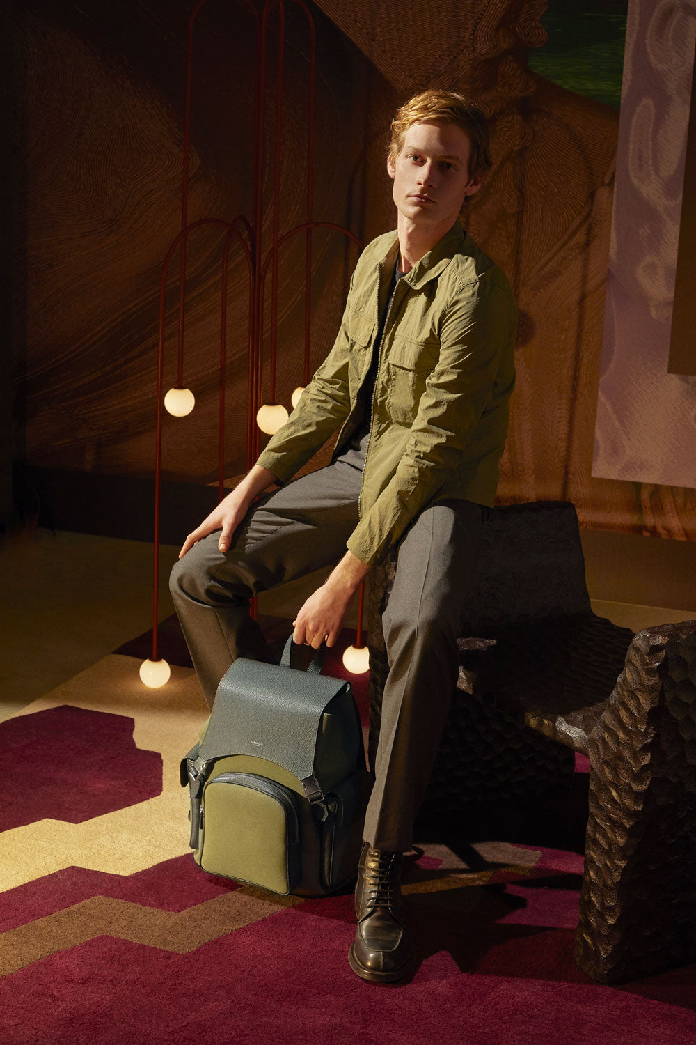 Backpack in Denim and Cachemire Leather - Serapian