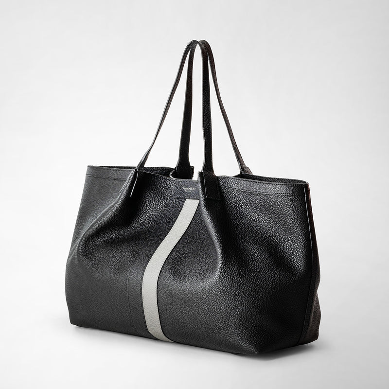 Secret tote bag in cachemire leather - black/asphalt