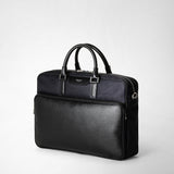Briefcase in recycled twill and evoluzione leather - eclipse black