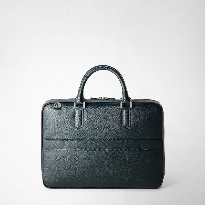Extra slim briefcase in evoluzione leather - navy blue