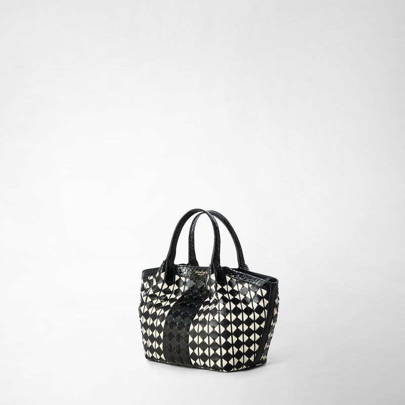 Mini secret bag in mosaico and elaphe - black/off white