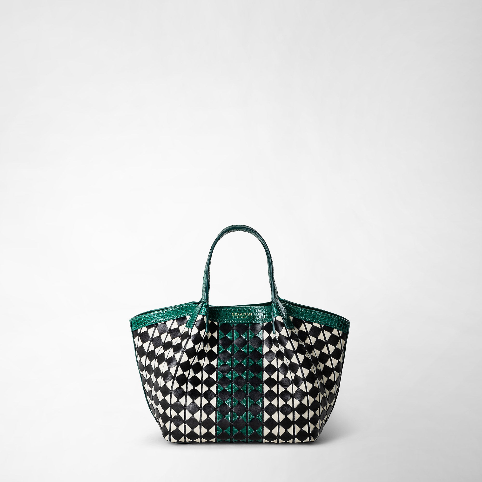 Mini secret bag mosaico elaphe black-white-emerald