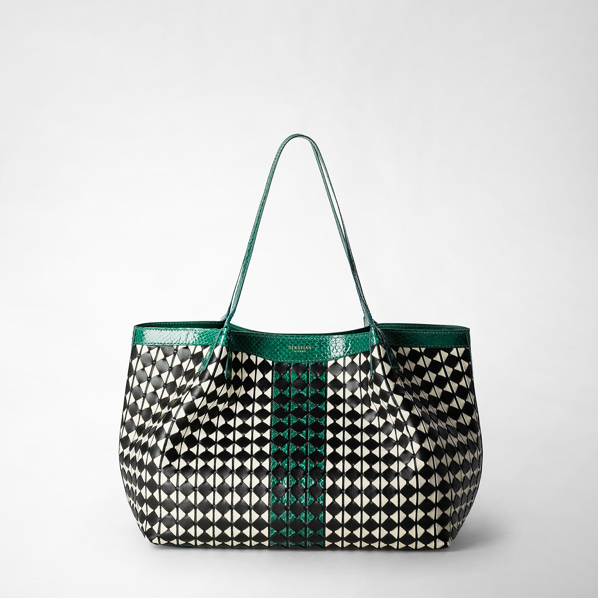 Small secret tote bag mosaico elaphe black-emerald