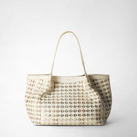 SMALL SECRET TOTE BAG IN MOSAICO AND ELAPHE Off White/Beige/Light Gold