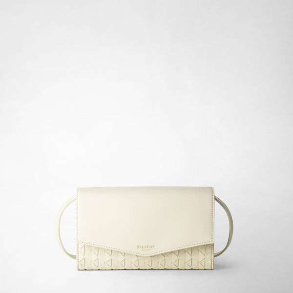 Clutch with shoulder strap in mosaico - off-white