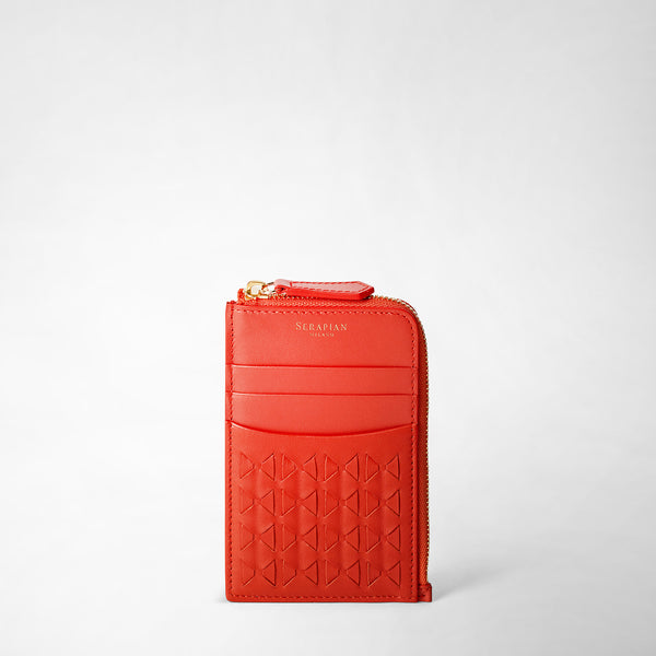 Zip card case in mosaico - coral red
