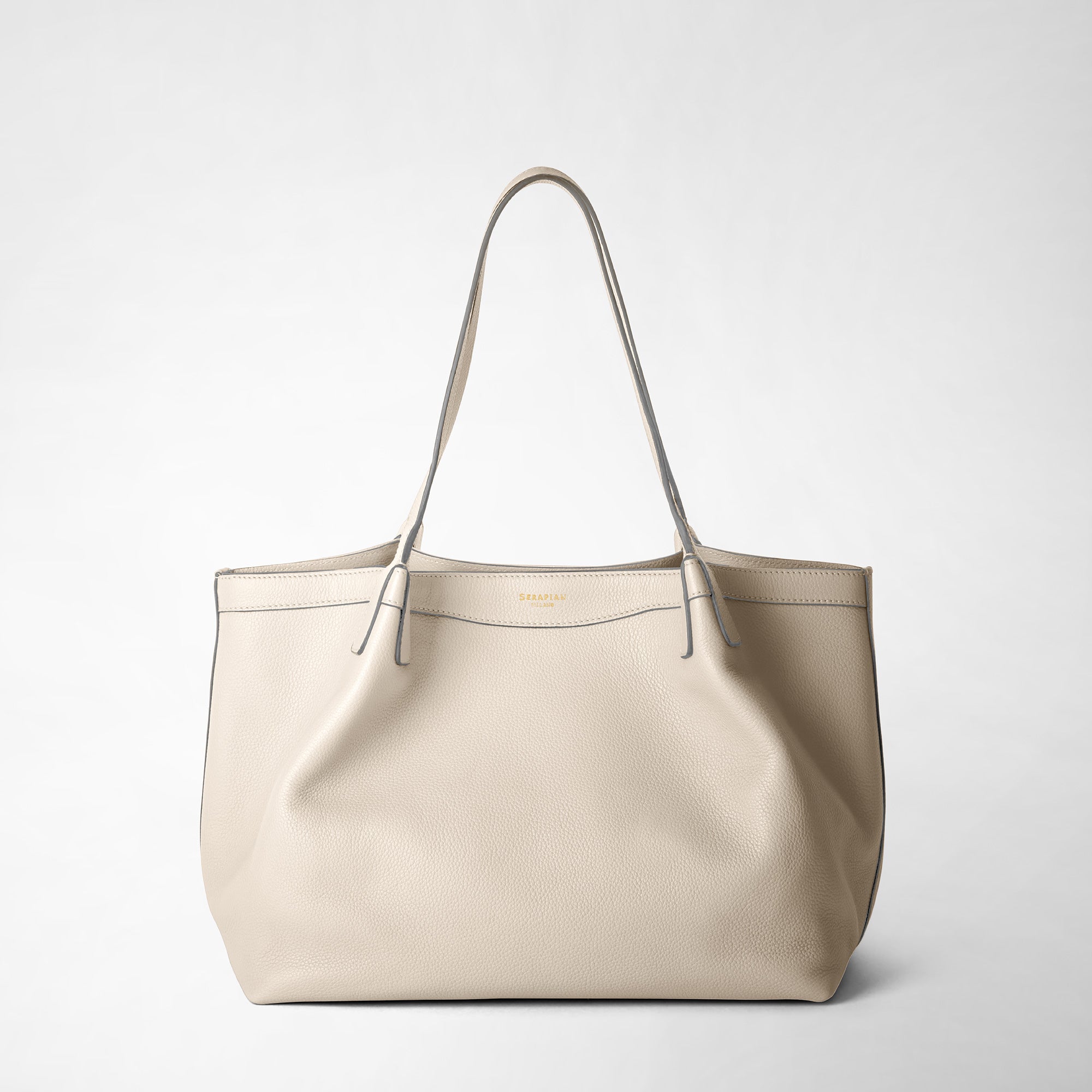 Beige coated canvas and leather tote with palladium hardware, 2 in