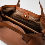 Small secret tote bag in rugiada leather - cuoio