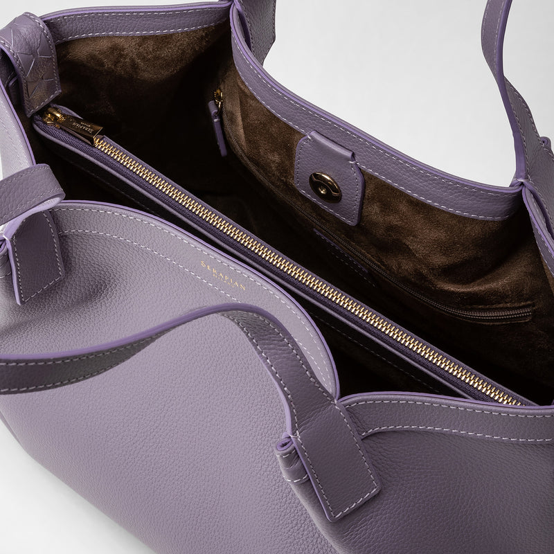 Small secret tote bag in rugiada leather - lilac