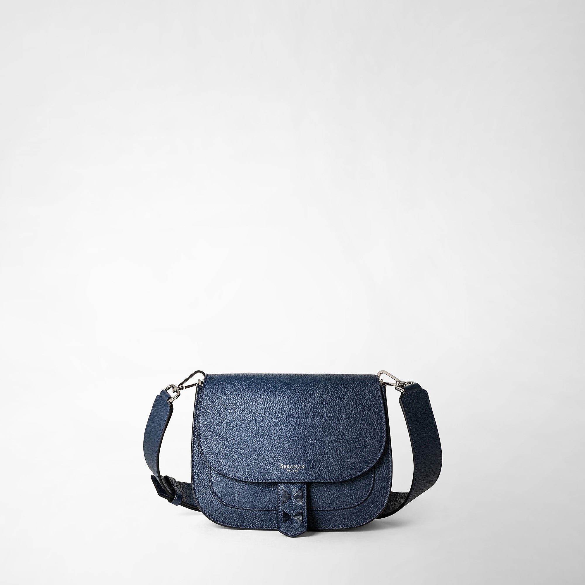 Serapian Luna Crossbody Bag in Rugiada Leather, Woman, Navy Blue