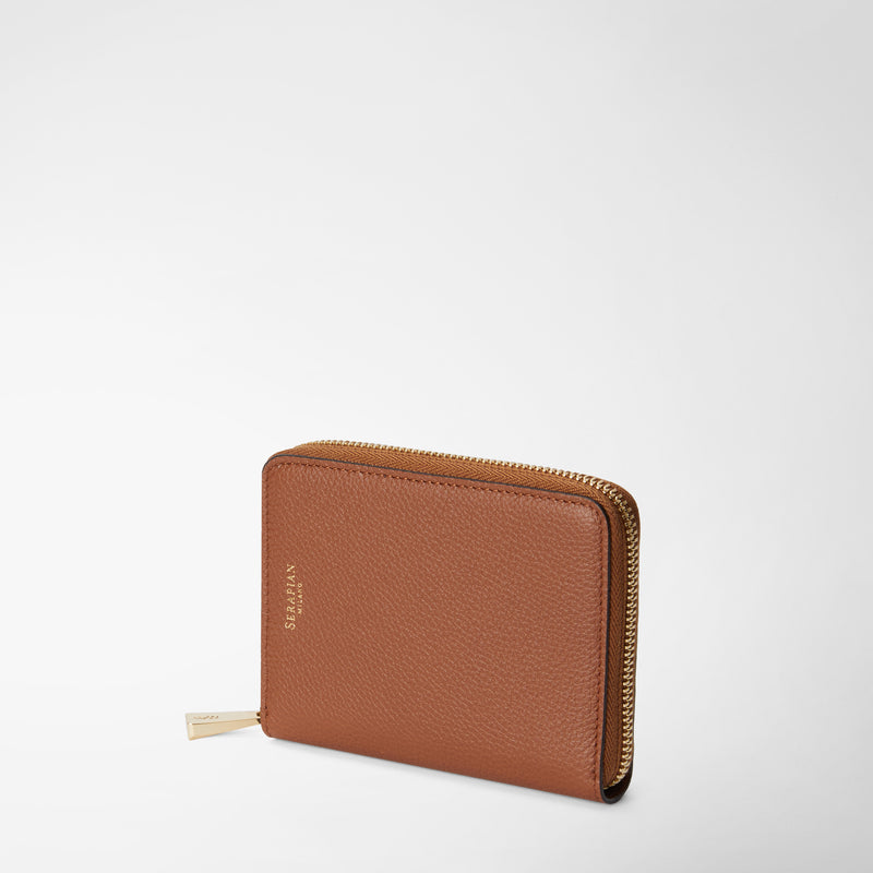 Mini zip around wallet in rugiada leather - cuoio