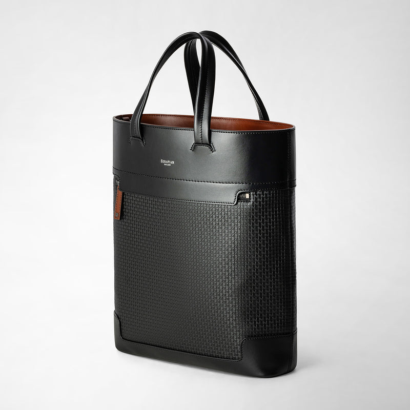 Vertical tote bag in stepan 72 - black/black/cuoio