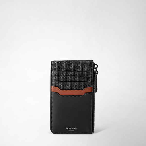 Zip card case in stepan 72 - black/black/cuoio
