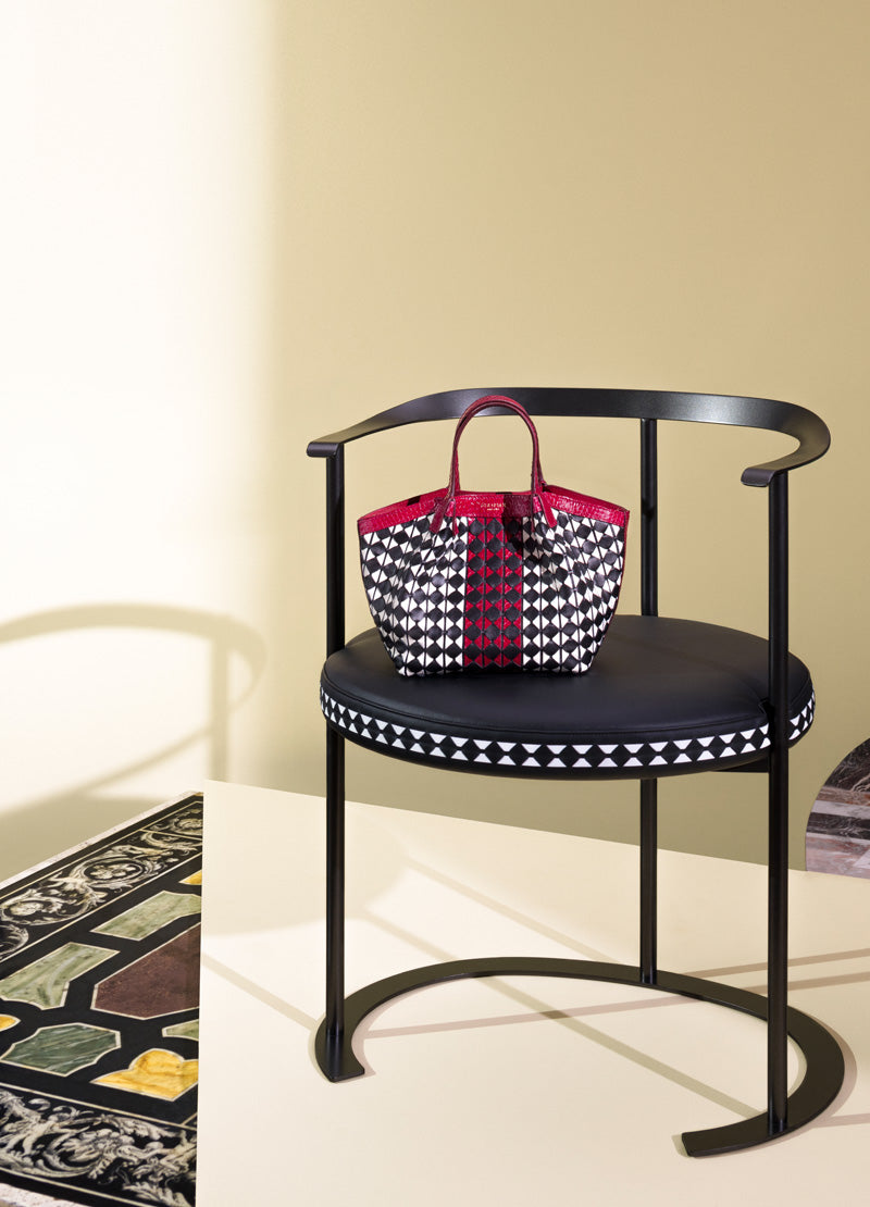Catilina Chairs With  Bespoke Mosaico Cushions - Serapian and Azucena, Small Secret Tote Bag in Mosaico and Elaphe - Serapian