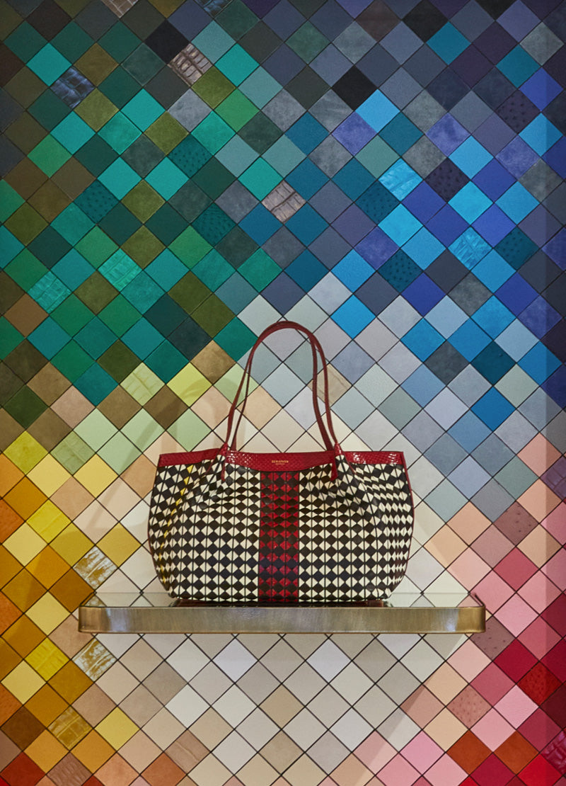 Small Secret Tote Bag in Mosaico and Elaphe - Serapian