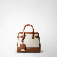 MELINE' HANDBAG IN CANVAS AND MOSAICO Natural/Cuoio