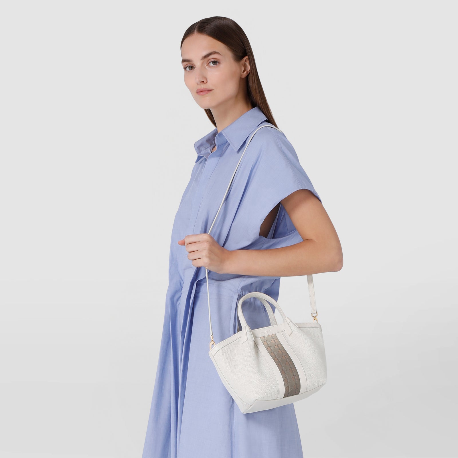 Designer Secret mini bag in canvas and Mosaico off white