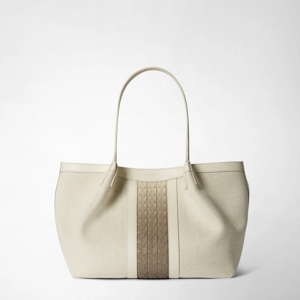 トートバッグ SERAPIAN SECRET SMALL TOTE BAG IN MOSAICO NAPPA Small secret tote bag in mosaico off-white