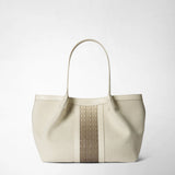 Small secret tote bag in canvas and mosaico - off-white/shaded sahara