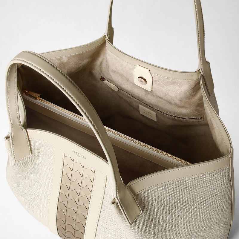 Secret tote bag in canvas and mosaico - off-white/shaded sahara