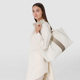 Secret tote bag in canvas and mosaico - off-white/shaded sahara