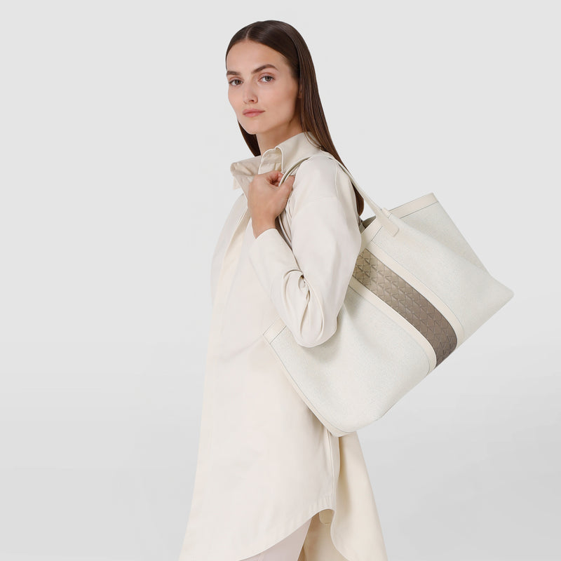 Secret tote bag in canvas and mosaico - off-white/shaded sahara