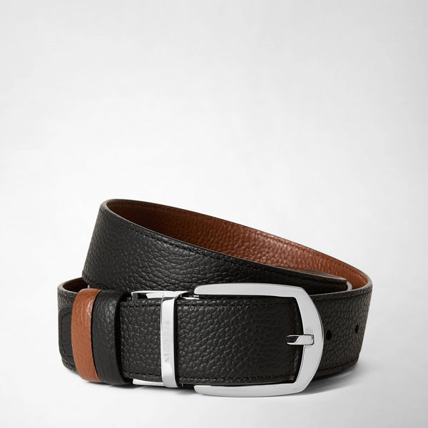 Ceinture réversible en cuir cachemire - black/tobacco