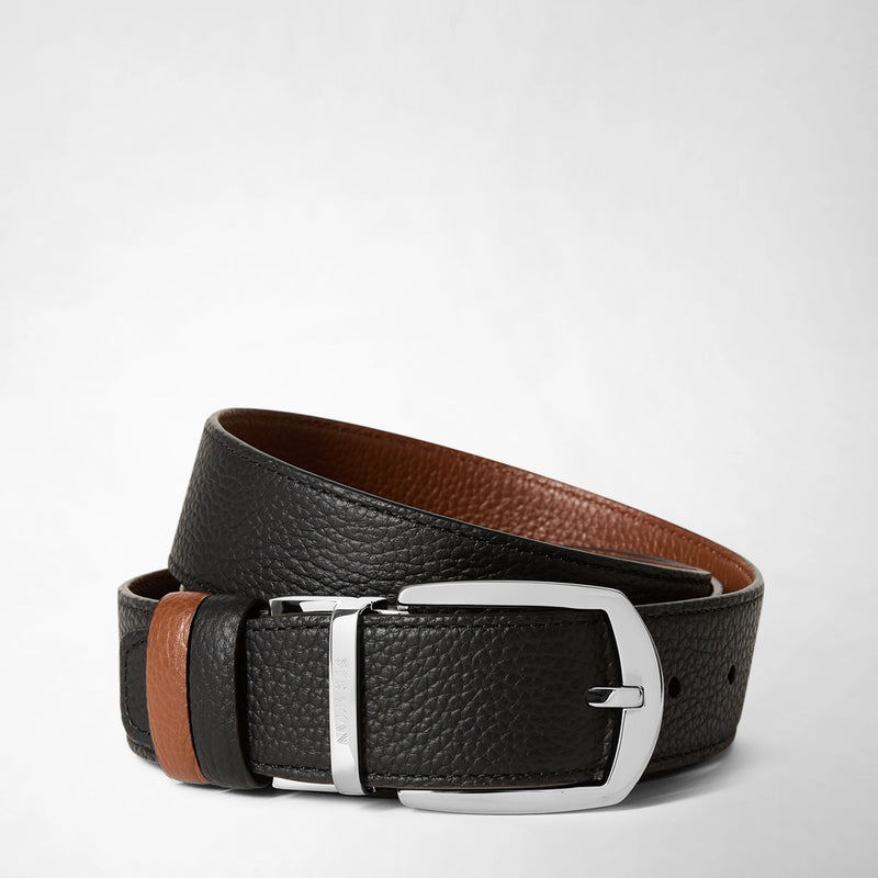 Ceinture réversible en cuir cachemire - black/tobacco