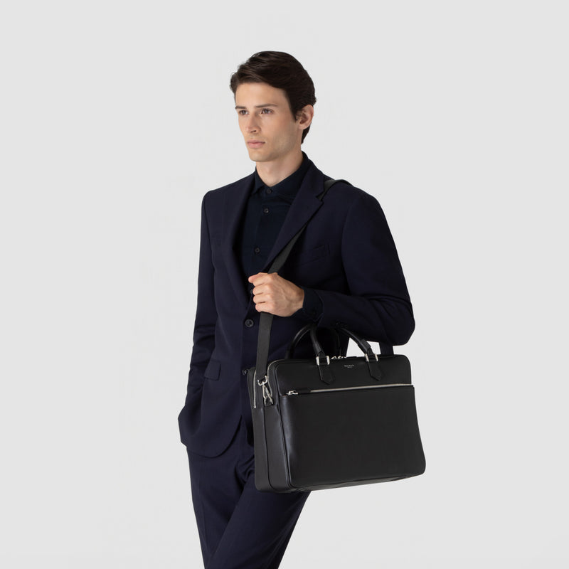 Large briefcase in cachemire leather - black
