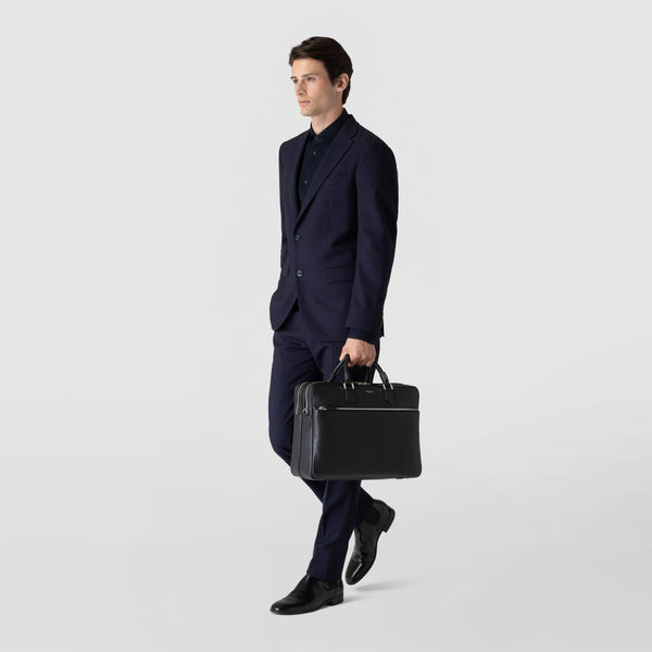 Borsa business grande in pelle cachemire - black
