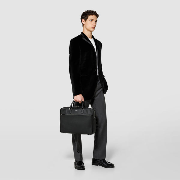 Borsa business grande in pelle cachemire - black