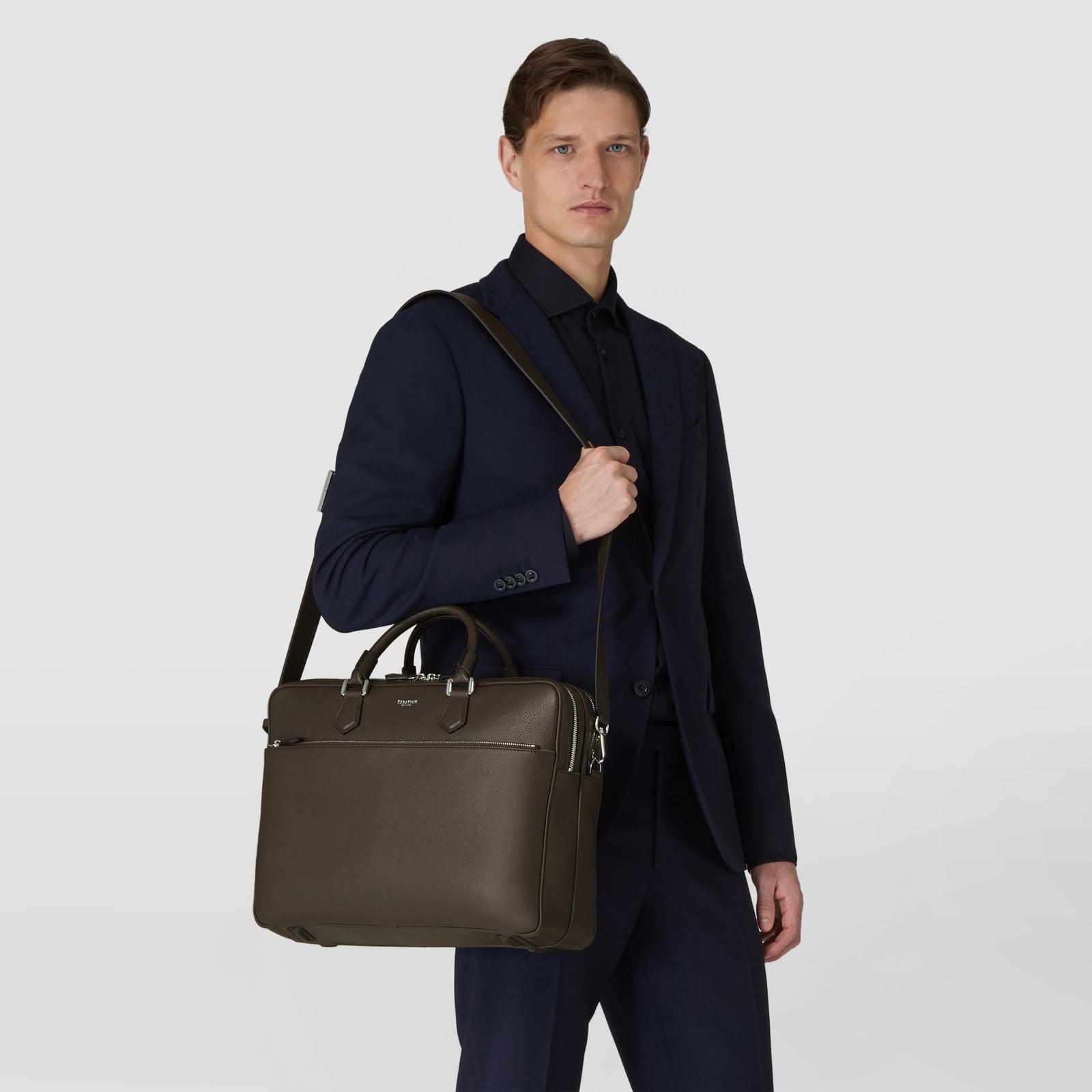 Large briefcase in cachemire leather espresso