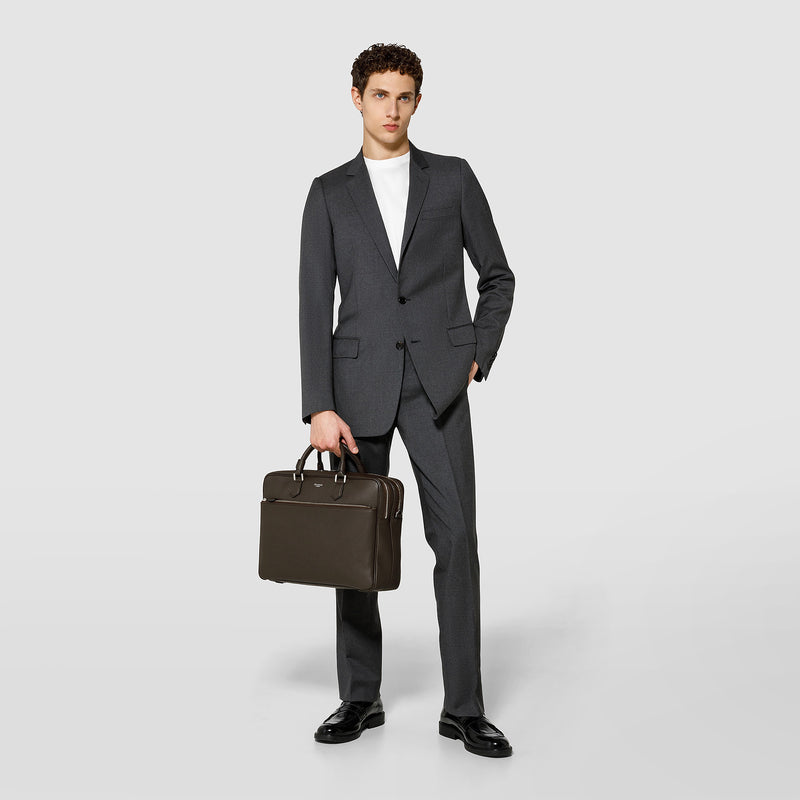 Large briefcase in cachemire leather - espresso