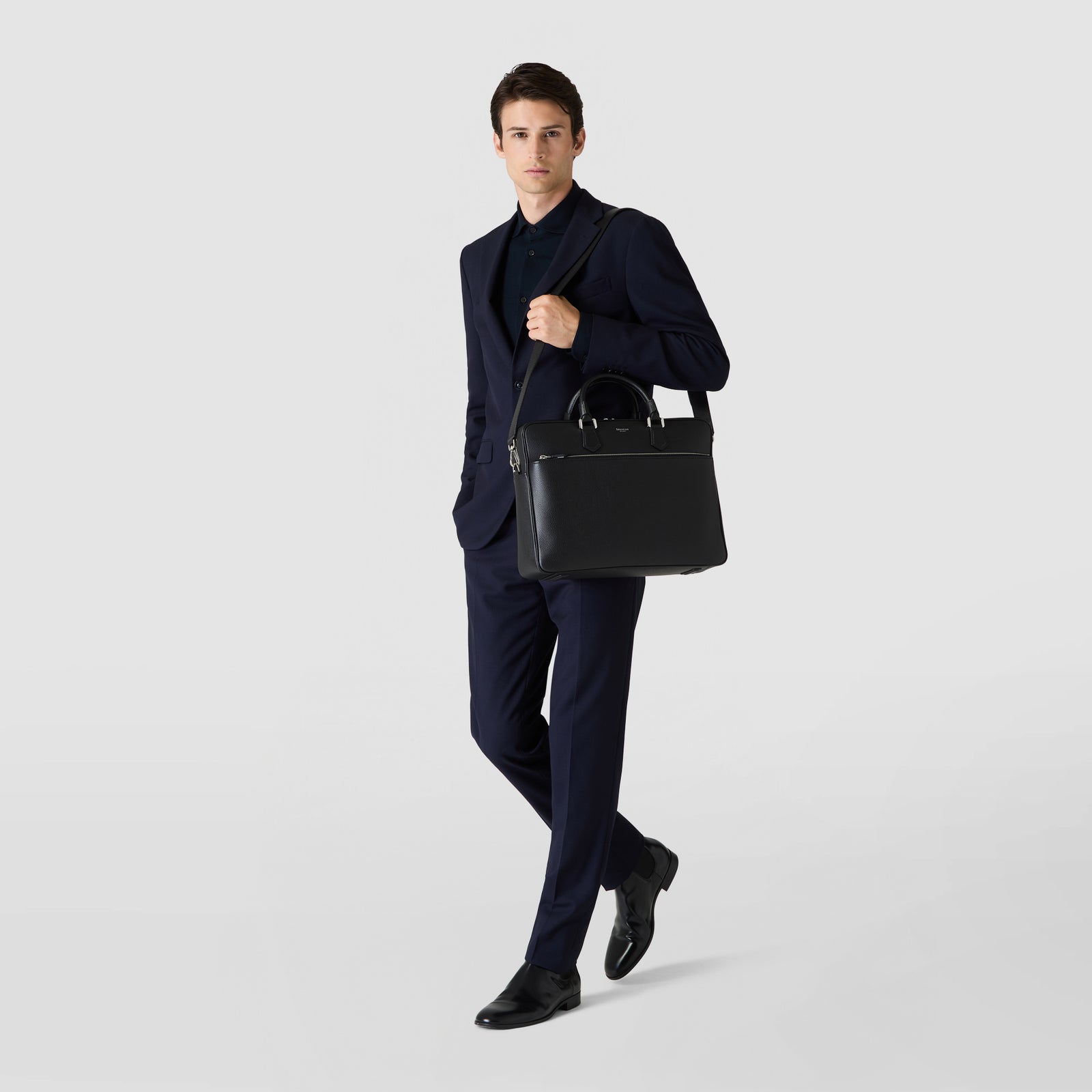 Slim briefcase in cachemire leather leather black