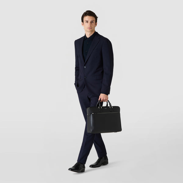 Borsa business slim in pelle cachemire - black