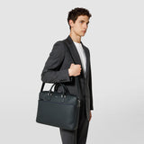 Slim briefcase in cachemire leather - navy blue