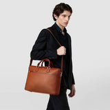 Slim briefcase in cachemire leather - tobacco