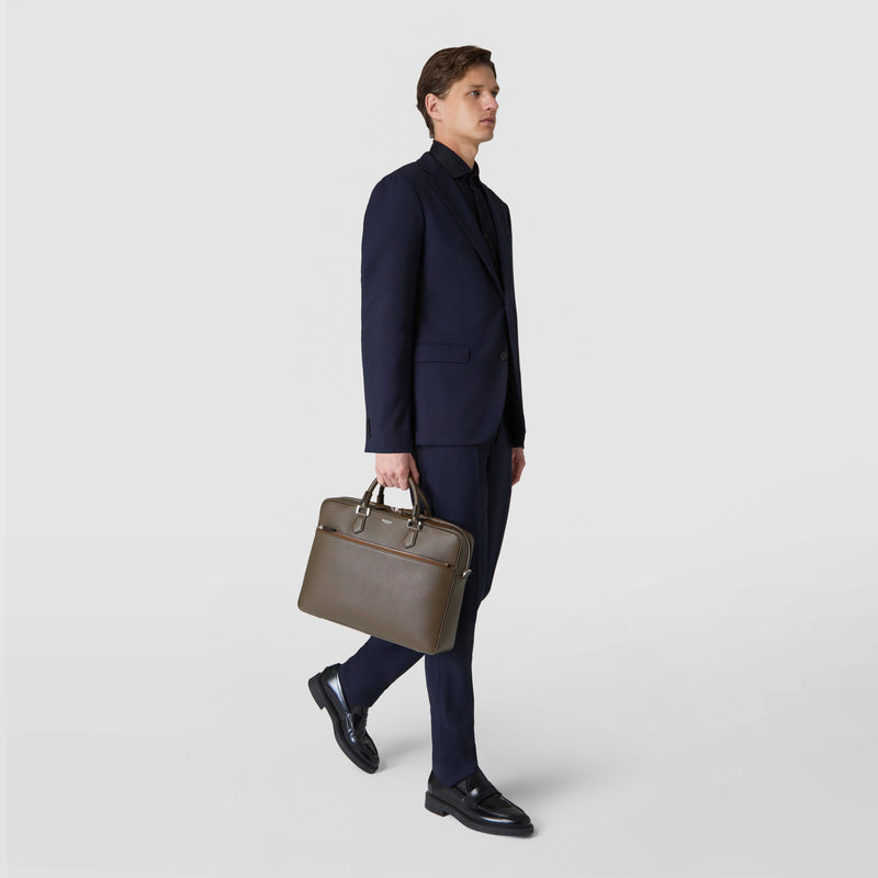 Slim Briefcase in Italian Tumbled Calfskin, Espresso