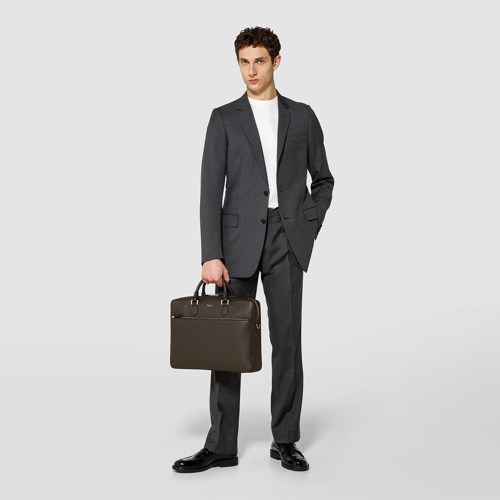 Slim briefcase in cachemire leather espresso – Serapian