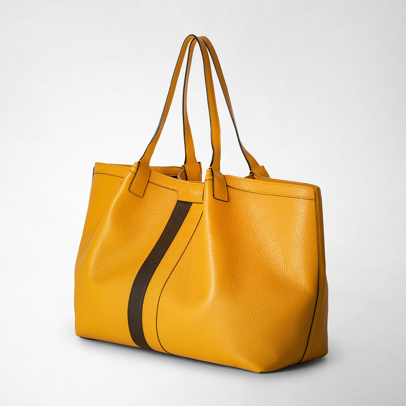 Secret tote bag in cachemire leather - ochre/espresso