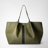 Secret tote bag in cachemire leather - olive green/black